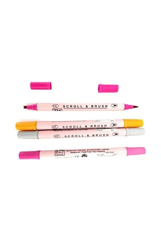 Zig Scroll & Brush Çift Çizgi Ve Fırça Uçlu Kaligrafi Kalemi, Davetiye Kalemi-4 Adet