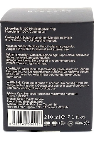 Aysenin  Hindistan Cevizi Yağı / Coconut Oil 210  ML.