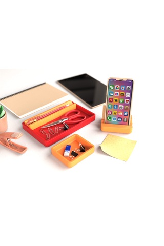 Tıdy Stack - Desk Organizer Modern Tasarımlı Çok Amaçlı Masaüstü Organizer Turuncu - Kırmızı