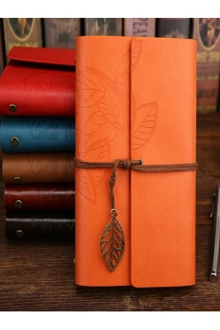 Mimarobahediyelik Mobgift Yaprak Tasarımlı Retro Deri Defter + Kalem Hediyeli