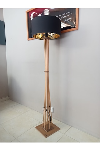 Ahşap Lambader- Siyah Gold Başlıklı Köşe Lambası Gold Siyah