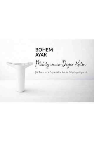 İmt Aksesua Bohem 14 Cm Beyaz 8 Adet Mobilya Ayağı Robot Süpürgeye Uyumlu Koltuk Dolap Tv Ünitesi Konsol Ayağı Beyaz