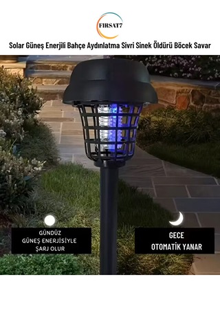 2 Adet 2'si 1 Arada Solar Şarjlı Uv Işıklı Sinek Öldürücü + Bahçe Aydınlatma Süs Işığı & Toprağa Saplamalı
