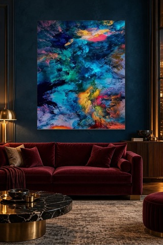 Fida Turkuaz Pembe Bulutsu Soyut Desen Canvas Tablo Çok Renkli