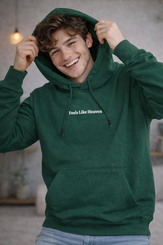 Starzone Kapüşonlu Feels Like Heaven Tasarım Baskılı Sweatshirt Haki