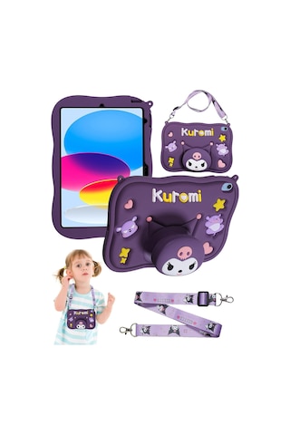 Apple Ipad 8. Ve 9. Nesil 10.2 Inç 2020 / 2021 Uyumlu Kedi Kılıf Standlı Eğlenceli Koruma Purple