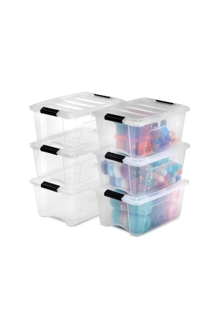 Kutu, Plastik Saklama Düzenleyici, 6'li Paket, 6 X 15 L, Sabit, Klipsler, İstiflenebilir, Çok Amaçlı, Oturma Odası, Genel
