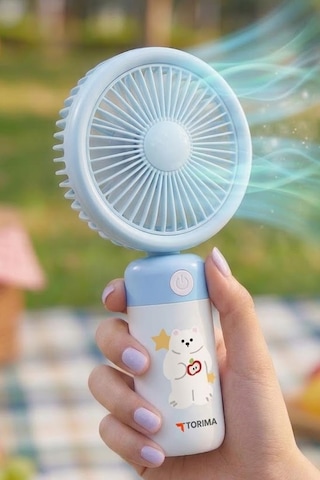 Şarjlı El Vantilatörü Masaüstü Stantlı 3 Kademeli Taşınabilir Mini Fan F56 Mavi