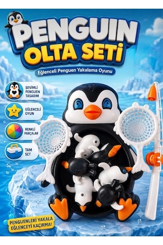 10 Parçalı Eğlenceli Eğitici Oltayla Penguen Yakalama Oyunu Banyo Ve Plaj Oyuncağı Seti Siyah