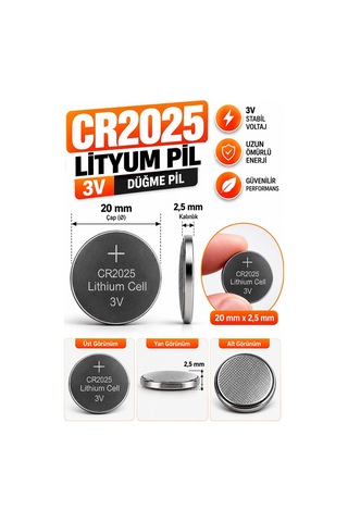 Cr2025 Pil 3v 10 Adet Rio Cr 2025 Para Pil Lityum Düğme Pil Araba Kumandası Baskül Tartı Pili Saat Oyuncak Cihaz Pili
