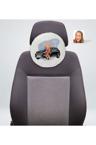 Kişiye Özel Plakalı Kadın Hyundai Tucson Karikatürlü Yuvarlak Ara (503988937)