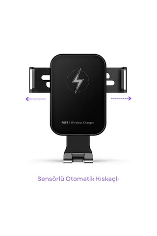 Otomatik Manetli, 15w Kablosuz Araç İçi Şarj Cihazı , Hızlı Şarj, Type-c Giriş, Kendinden Bataryalı