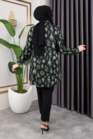 Hira Life Fashion Kadın Tesettür Giyim Ve Spor Giyime Uygun Önü Düğme Detaylı Şık Desenler Dokuma Viskon Gömlek-tunik Haki 5 Haki 5