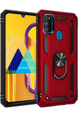 Samsung Galaxy Uyumlu M30s Yüzüklü Standlı Tank Zırh Silikon Kılıf