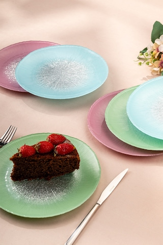 Emsan Pastel 6 Kişilik Cam Pasta Seti 21 Cm Renkli