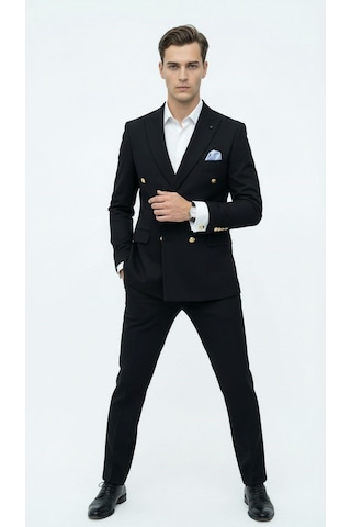 Plus Scorpion Erkek Kruvaze Blazer Ceket Slim Fit Premium Dokulu Şık Klasik Ceket Siyah