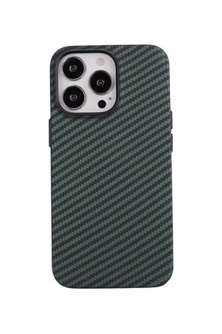 Apple Uyumlu iPhone 13 Pro Max Kılıf Karbon Fiber Tasarımlı Zore Karbono Kapak Koyu Yeşil