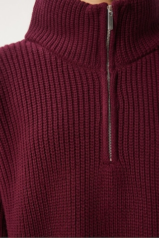 Cloudy Kids Kadın Oversize Fermuarlı Crop Triko Kazak Günlük Kullanım Mevsimlik Bordo - 607293446 Bordo