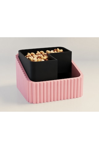 3d Baskı Fıstık Kasesi - Çift Hazneli Kabuk Ayırıcı Sunum Kasesi - Pembe Siyah Diğer