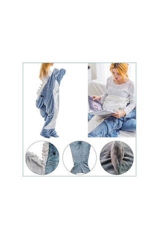 Trendooze Yeni Kış Karikatür Köpekbalığı Uyku Tulumu 190cm Gri Sp Gri