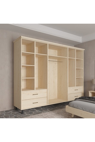Soft Wood 6 Kapaklı Masif Ahşap Gardırop Çam