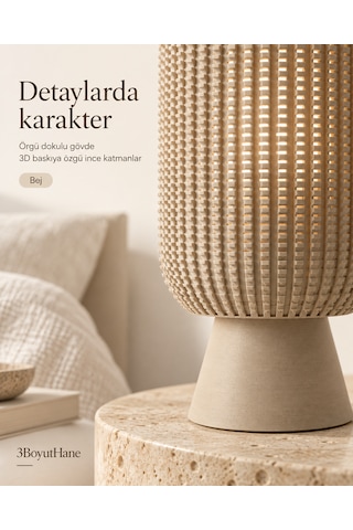 Modern Dekoratif Masa Lambası Salon Ve Yatak Odası İçin Abajur, 10 Renk Seçeneği, E14 Led Uyumlu Bej