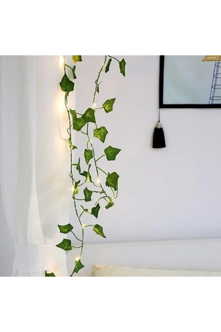 Qingmipy Yapay Tatlı Patates Yapraklı 2.2m 25 Işıklı Bakır Tel Dekoratif Oda Aydınlatma Yeşil