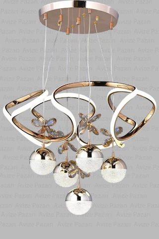 Galaksi Modern Sarkıt Beş Toplu Papatya Gold Ledli Avize Çok Renkli