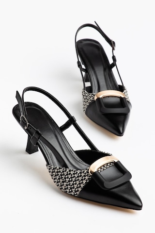 Suins Lady Model Kadın Stiletto İki Renk Ayakkabı 7 Cm Siyah