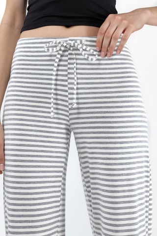 Hiccup Busem İpli Bel Wide Leg Çizgili Pantolon Gri
