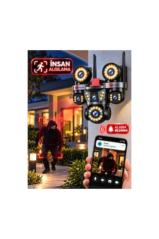 Esvision Es-9003 9mp 3 Kamera Wifi Ptz Sesli Akıllı Takip Zoom Güvenlik Kamera 7/24 Koruma 3+3+3mp