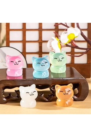 Kangvka 5'li Işıyan Kedi Figürü Seti, Glow-in-the-dark Dekoratif Heykel, Pembe Beyaz Turuncu Mavi Yeşil Renkler, Ev Bahçe Dekoru