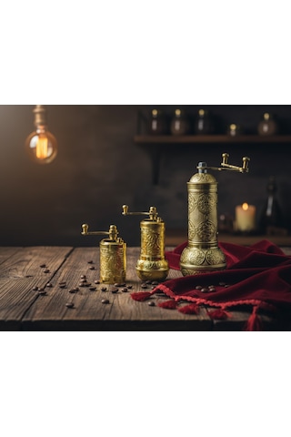 Ludıa Zamak Metal Altın Renk 3 Lü Set Karabiber,kahve,çörek Otu El Değirmeni Öğütücü Grinder Altın