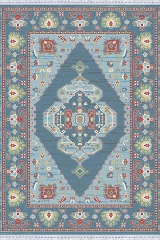 Mavi Klasik Göbekli Dokuma Pamuk Taban Kaymaz Kilim Klm314n11