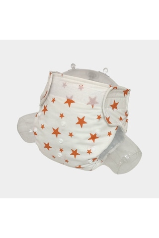 Baby Ybb Yıkanabilir Bebek Bezi Cepli Turuncu Yıldız Desenli 8kg-18kg Standart