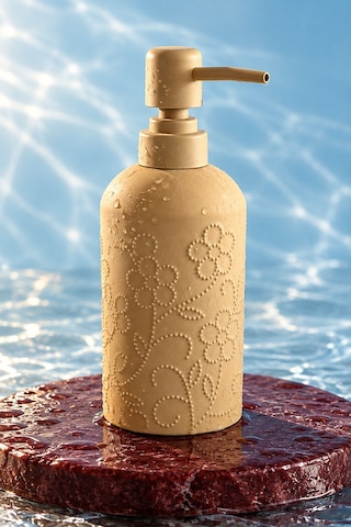 Rosıe Kum Beji Çiçek Dokulu Yuvarlak Seramik Sıvı Sabunluk 350 Ml Karışık