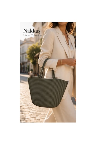 Nakkaş Home Collection Jüt Çanta Kadın Hasır Çanta, Plaj Çantası, Omuz Ve Günlük Kullanım Çantası-haki-45x30 Cm Haki Yeşil