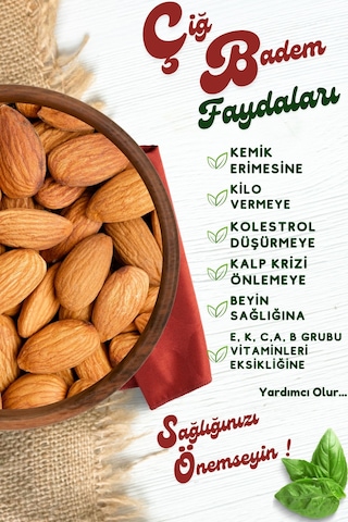 Yörem Afyon Meşhur Muğla Datça Yöresinden Tuzsuz Kavrulmamış Duble Boy Yerli Çiğ Badem Prunus Dulcis 130gr. 130 G
