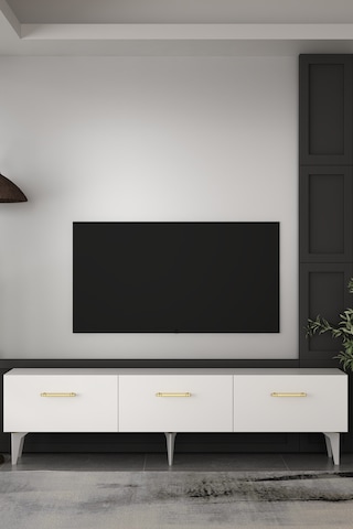 Cavello Tv Sehpası Tv Ünitesi Beyaz - Altın