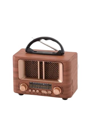 River World Radyo Nostaljik Retro Ahşap Tasarım Şarjlı Bluetooth Hoparlörlü Küçük Boy