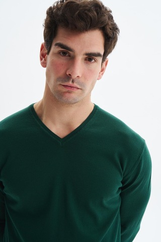 Arma Erkek Slim Fit Likralı Pamuklu Örme V Yaka Triko Kazak K0kro0854 Yeşil