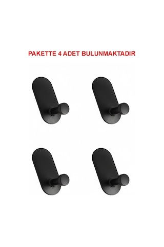 Askılık Yapışkanlı Mantar Oval Tekli Mat Siyah Pakette 4 Adet Siyah