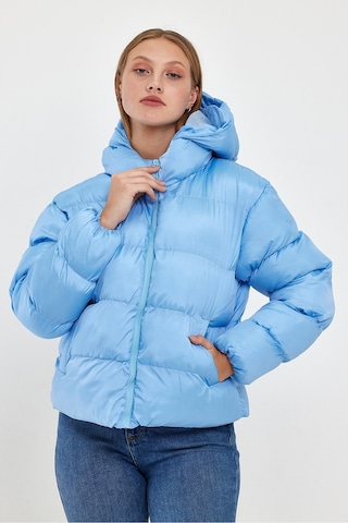Alisse Kadın Mavi Kapüşonlu Şişme Mont Kaban Mavi