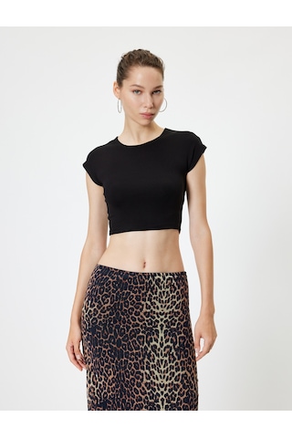 Koton Basic Tişört Kap Kol Bisiklet Yaka Modal Karışımlı Slim Fit Siyah 5wal10291ık Siyah