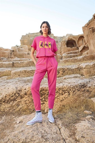 Monamise Kadın Kapüşonlu "calm Down" Eşofman Takımı 23089 Pembe