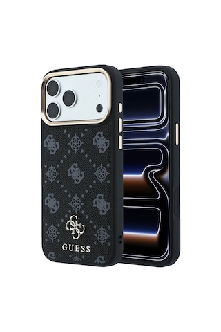 Apple Uyumlu iPhone 18 Pro Max Kılıf Guess Lisanslı M-safeli Klasik Yazı Ve 4g Logolu Pu Deri Peony Kapak Siyah