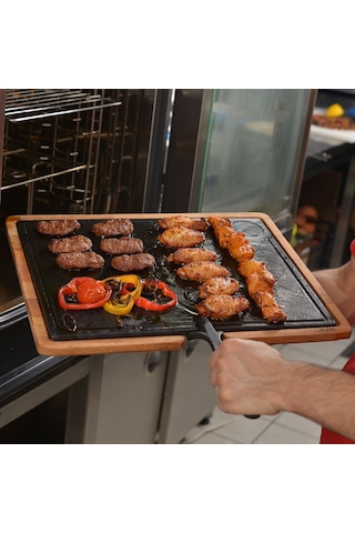 Lava Döküm Ahşap Ve Döküm Demir Hot Plate Servis Tahtası. Ölçü 30x40cm.