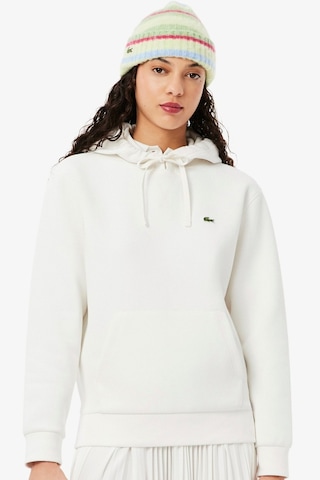 Lacoste Relaxed Fit Hoodie Cotton Sweatshirt Kadın Kapüşonlu Sweatshirt Beyaz Beyaz