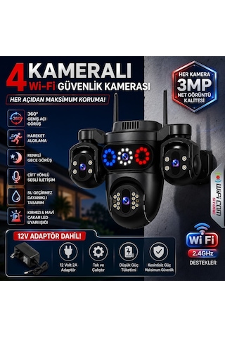 4 Kameralı Çakarlı Ptz Wifi Kamera Hieasy Yazılım