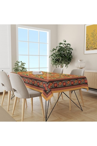 Orange Daisy Flowers Masa Örtüsü - İnce Keten, Uluslararası Yıkama Ve Solmama Sertifikası Çok Renkli
